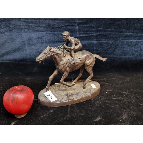 221 - Star Lot : A magnificent original Antique heavy bronze sculpture of a galloping horse and jockey wit... 