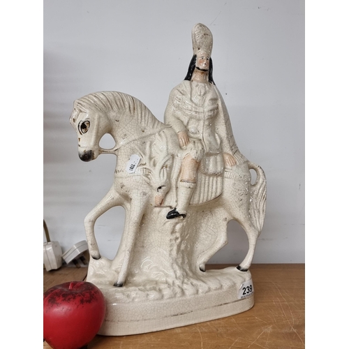 239 - A fabulous Victorian Staffordshire pottery flatback figure of Bonnie Prince Charlie on horseback.