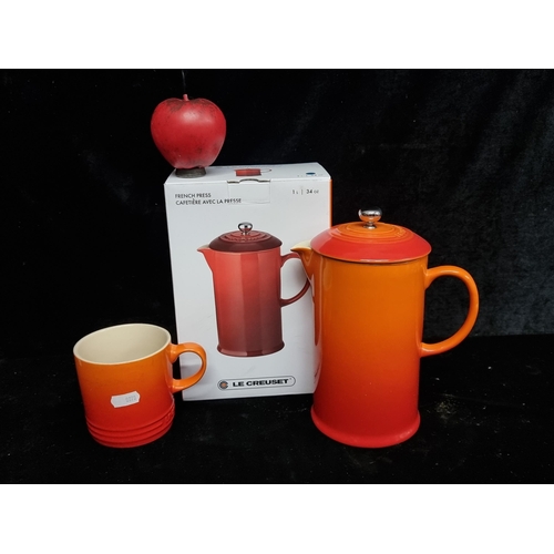 271 - Two pieces of high quality Le Creuset stoneware including a brand new in box french press along with... 