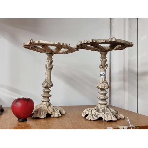 300 - A pair of cast iron plant stands with foliate design.