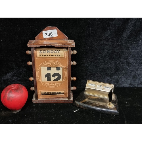 308 - Two perpetual desk calendars including a fabulous early 1900's arts and crafts and paper roll exampl... 