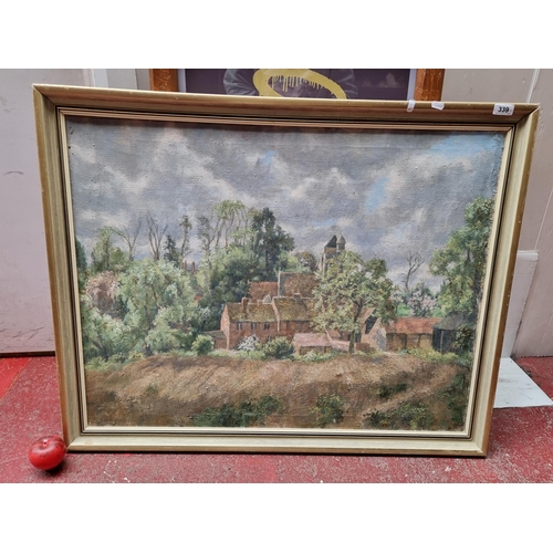 339 - An exquisite and very large original oil on canvas painting showing a rural landscape scene of a sma... 