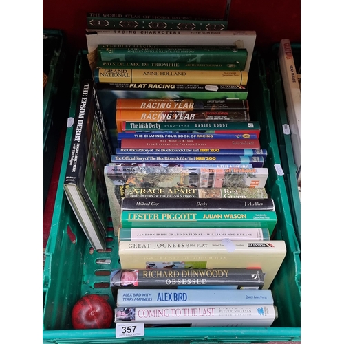 357 - A crate containing a number of hardback books all on the topic of horse racing.