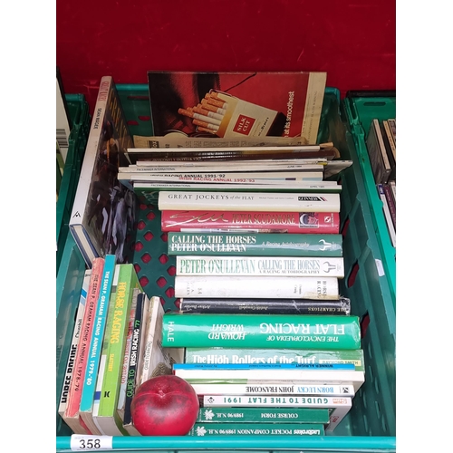 358 - A crate containing a number of hardback books all on the topic of horse racing.