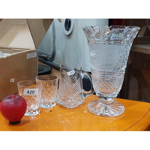 420 - Four fantastic pieces of Waterford Crystal including a wonderful Masters Cutter footed vase with an ... 