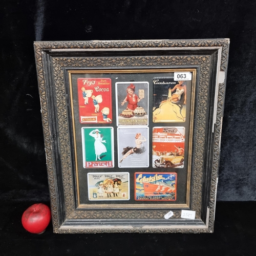 63 - A set of advertising prints on metal plates. Featuring vintage adverts for Fry's Cocoa, Ford Motor C... 