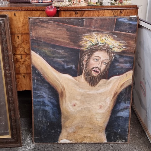 868 - A large original oil on canvas painting dating to 1950, featuring an evocative image of Jesus Christ... 