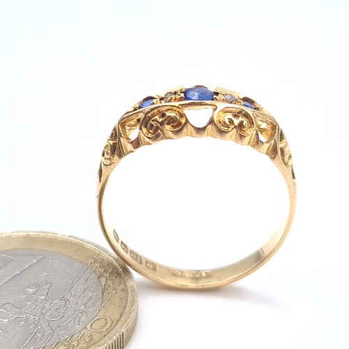 51 - Star Lot : A nice example of an antique 18K gold,  ring set with sapphires and diamond accents, ring... 