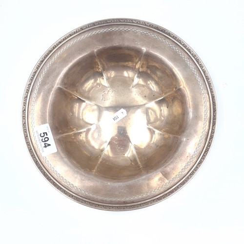 594 - Star Lot : A hallmarked sterling silver dish with lattice and foliate rim, 26cm diameter, weight 314... 