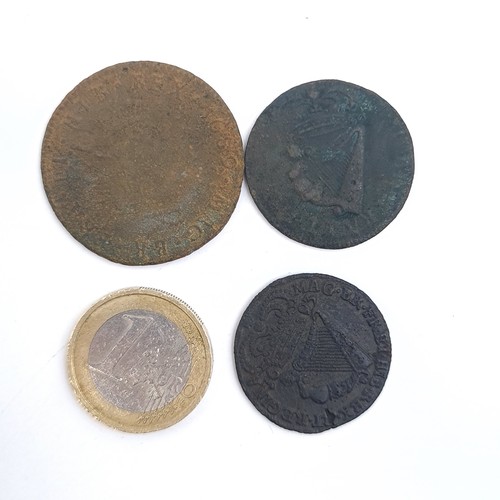 646 - Three antique coins including Irish Examples.