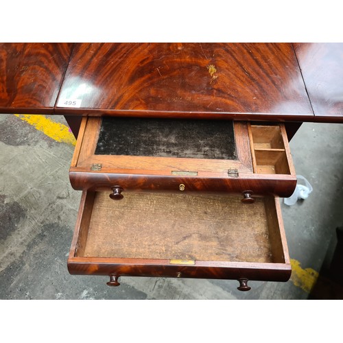 495 - Star Lot : A beautiful antique dropleaf writing table with two drawers with writing slope to the fir... 