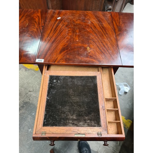 495 - Star Lot : A beautiful antique dropleaf writing table with two drawers with writing slope to the fir... 