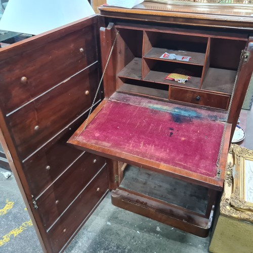 784 - Star lot : A stunning Victorian tall walnut writing desk with five drummy drawers to front, opening ... 