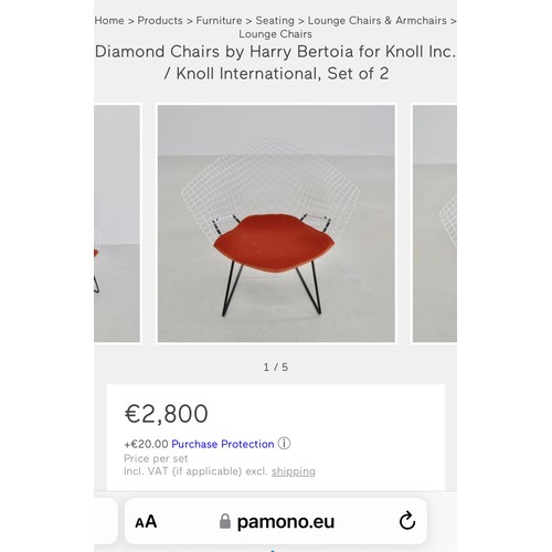 821 - A highly unusual Designer vintage diamond chair in the style of Harry Bertoia for Knoll. Pair of the... 