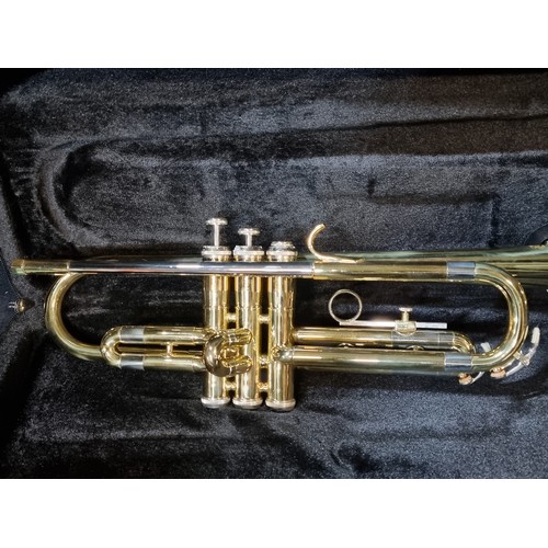 145 - A J.Micheal trumpet in beautiful condition with carry case and mouth piece. Looks as new.