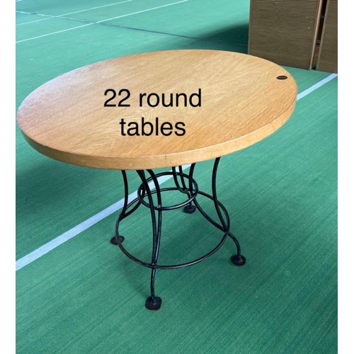 1041 - Star Lot : Six  (6) round wooden tables with black cast bases commercial quality (22 available selli... 