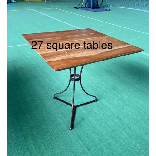 1045 - Star Lot : Four (4) square wooden cafe tables with black cast bases commercial quality . In good ord... 