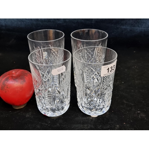 133 - Four fabulous Waterford Crystal tumblers / glasses in the Clare pattern. Two 4.5