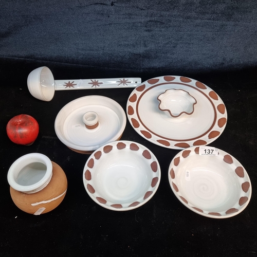 137 - A fantastic set of 6 Stephen Pearce Irish studio pottery pieces. Including a crudités platter, two b... 