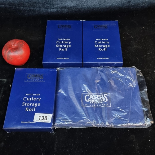 138 - 3 brand new in original boxes Carrs anti - tarnish cutlery storage rolls. Very useful for storing yo... 