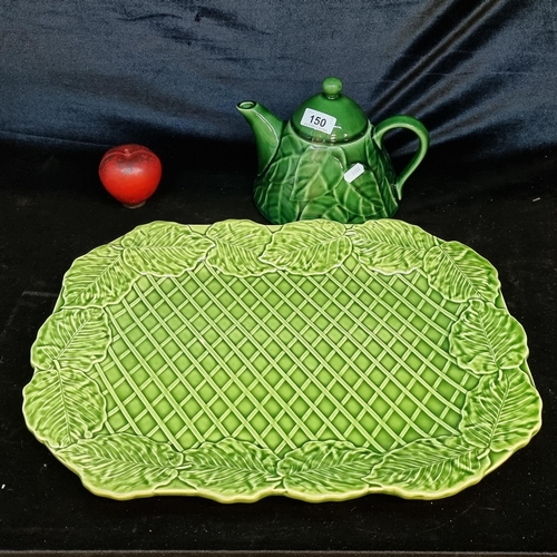 Two brilliant green glazed majolica pottery items. Including a large ...