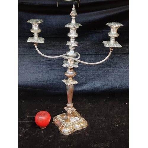 163 - A super large silver plate 3 branch candelabra. A heavy high quality piece.