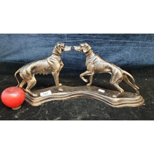 167 - Star Lot : A very impressive large solid bronze very heavy sculpture of two graceful pointer dogs. T... 