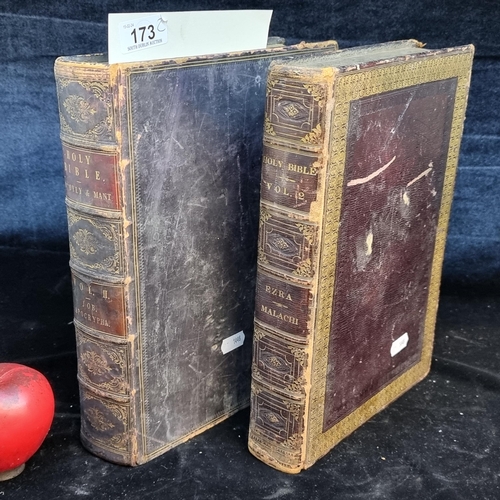 173 - Two magnificent antique hardback, full leather Bibles dating to 1815 and 1817 with one featuring gil... 