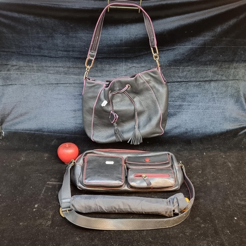 187 - Two stylish leather handbags including a Liz Claiborne in black and pink and  a Hispanitas genuine i... 