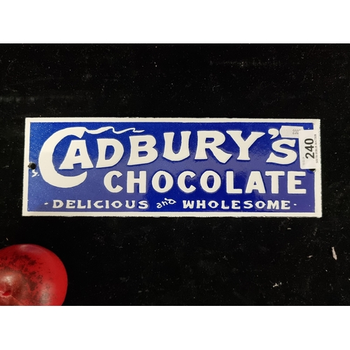 240 - A heavy cast metal and well enamelled Cadburys chocolate advertising wall sign.