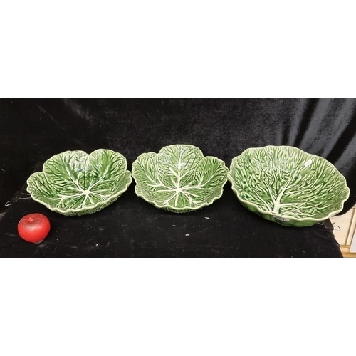 241 - A set of three beautiful large Portuguese made fruit bowls in the form of a lettuce. All in VGC.