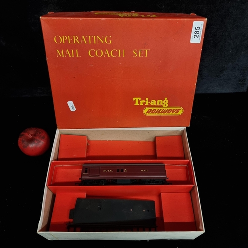 285 - A wonderful Hornby Tri-ang model royal mail coach,  with original box and piece of track.