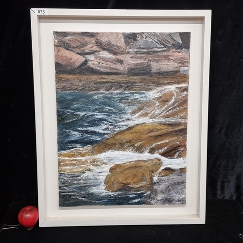 75 - A lovely original Susan H. oil on canvas painting featuring a coastal scene with frothy waves crashi... 