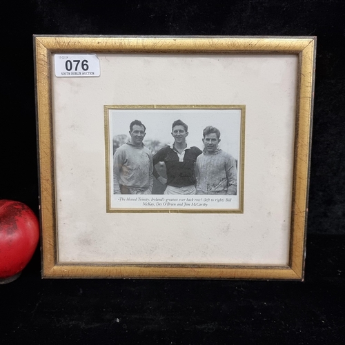 76 - A photographic print showing Irish rugby union players from the 1940s with the headline 