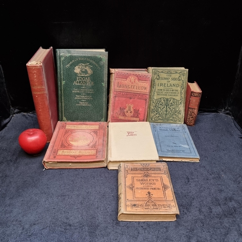 376 - A box containing 9 19th & 20th century hardback books. Including the works of Percy Bysshe Shelley p... 