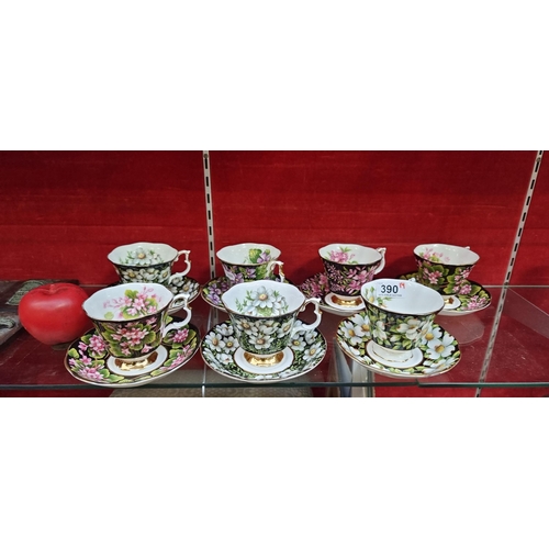 390 - A beautiful set of 7 bone China teacups and saucers from the Royal Albert Provincial Flowers series.