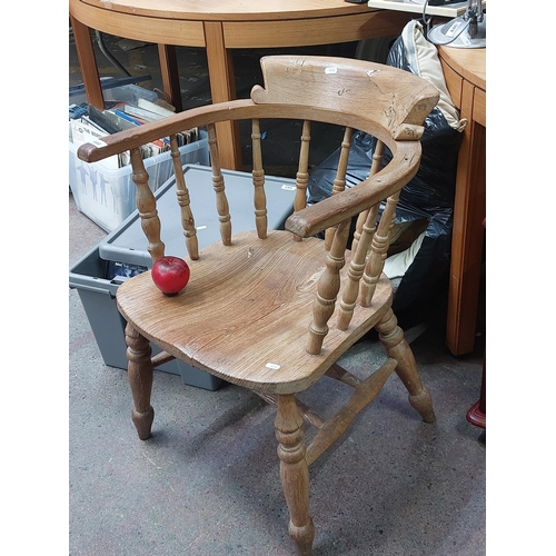 444 - A gorgeous early 20th Century hand carved elbow chair with makers initials carved to seat and back r... 