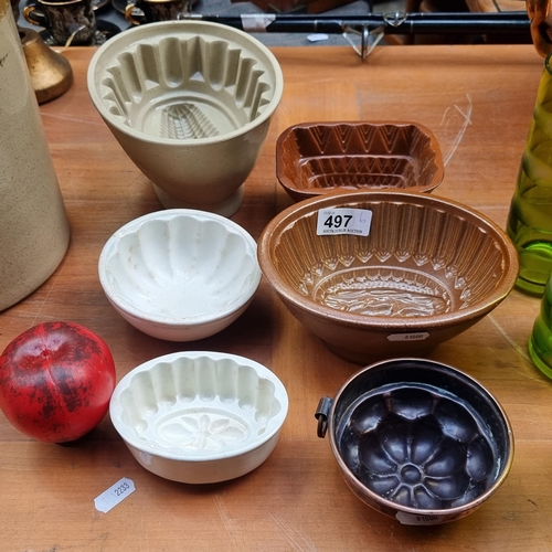 497 - Six fabulous antique jelly molds including a copper example. From the lovely home In Dalkey.