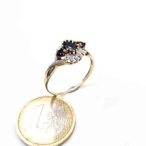 508 - Star Lot : A three stone Black Agate ring, set with a twist set diamonds, diamonds stamped to band, ... 