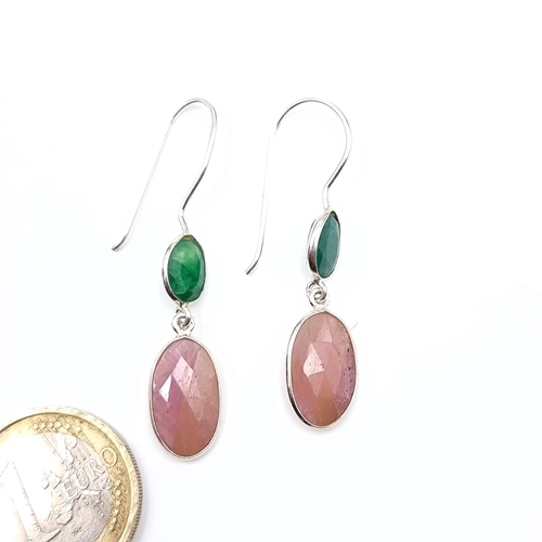 515 - A pair of very pretty Emerald and pink topaz earrings suitable for pierced ears.