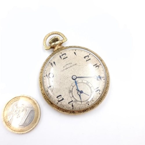 531 - A gold metal toned, Illinois congretional top windpocketwatch with Arabic dial with subsidiary secon... 