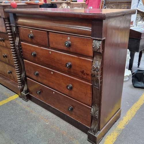 696 - Star Lot : A stunning large Victorian six drawer chest with beautiful floral carved detail to both s... 