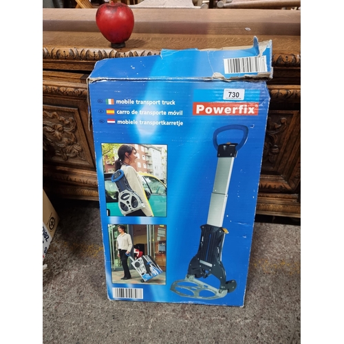 730 - A boxed Powerfix neat size mobile fold up two wheel sack truck. Great to have in your boot .