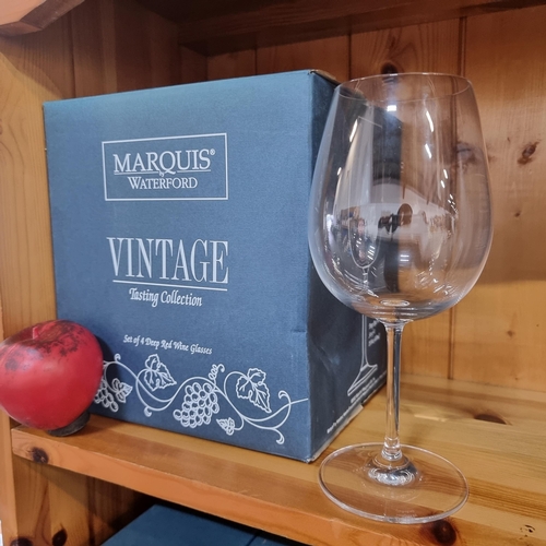 775 - A box of four as new boxed Marquis by Waterford large deep red wine glasses from their vintage tasti... 