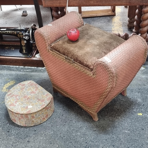 783 - Two vintage items including a charming Lloyd loom  wicker stool with under storage and a sewing box.