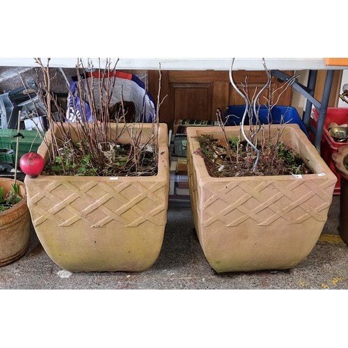 802 - 2 super large square terracotta planters with lattice work design. 45cm Diameter. From the lovely ho... 