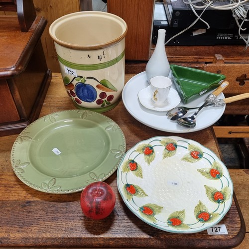 732 - 10 piece mixed lot with a lovely Shelly Cup and saucer, Handsome plates. large painted flower pots, ... 