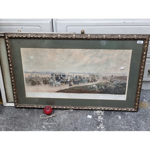 853 - A very large antique 19th century hand touched etching titled 