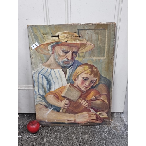 956 - A gorgeous early 20th century original oil on canvas painting featuring a tender composition of a fa... 