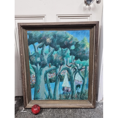 962 - Star Lot A fantastic original oil on canvas painting featuring a bustling scene of a gathering of fi... 